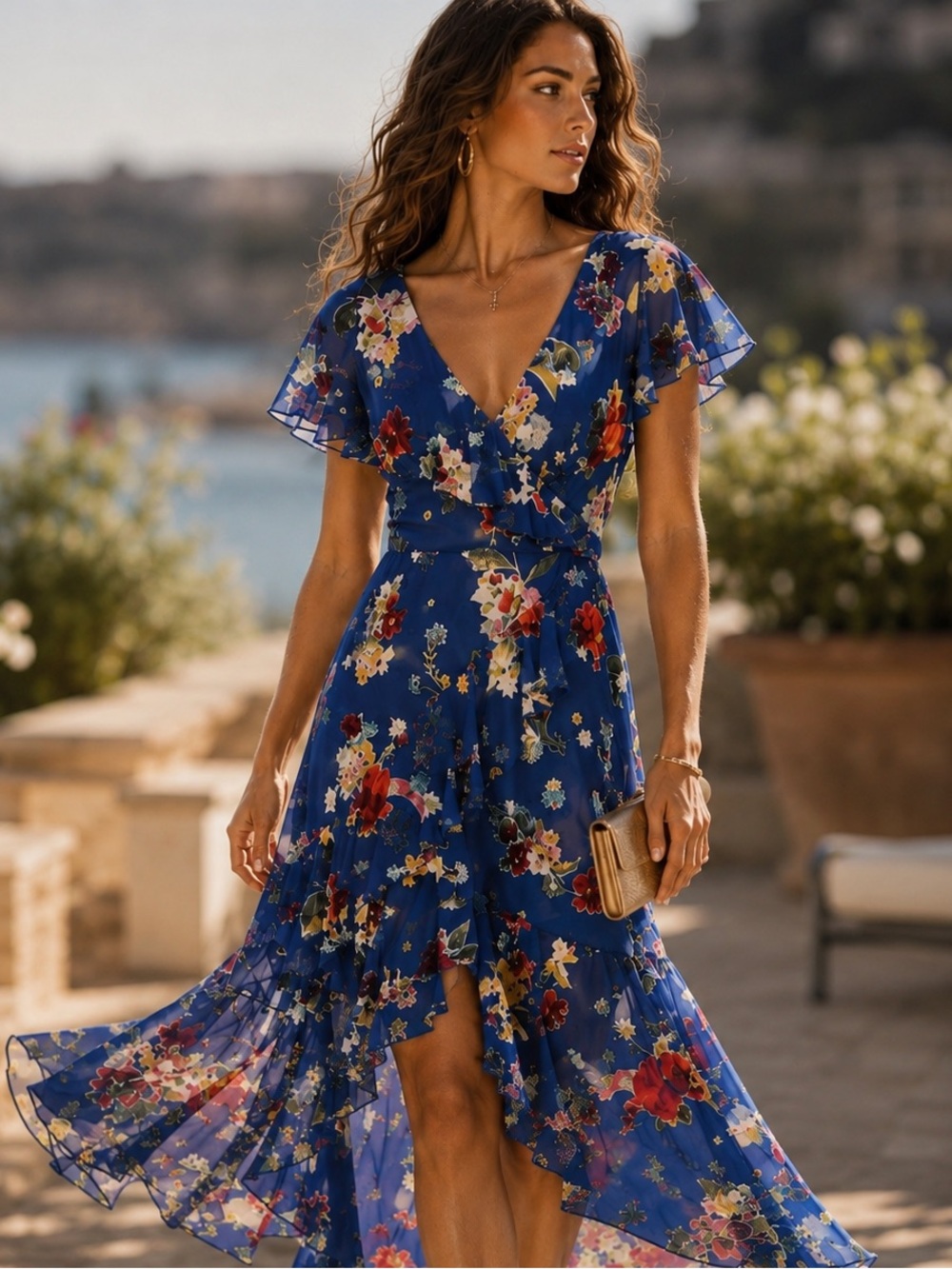 Alice + Olivia Electra Floral Silk Blend Asymmetrical Ruffle Cocktail Dress - Picture 2 of 9